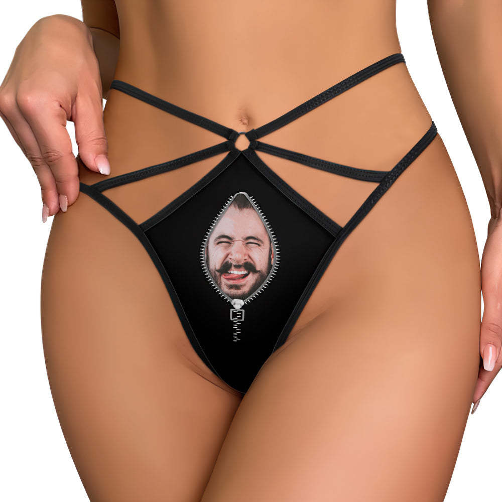 Custom Face Thong Personalized Zipper Photo Women's Funny Thongs - soufeelmy