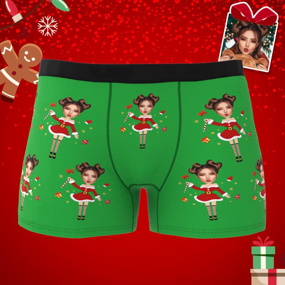 Custom Photo Boxer Santa Claus Face Underwear Couple Gifts Christmas Gift AR View - soufeelmy