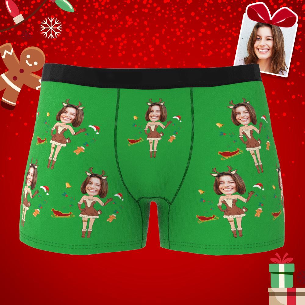 Custom Photo Boxer Christmas Elk Face Underwear Men's Underwear Couple Gifts Christmas Gift AR View - soufeelmy