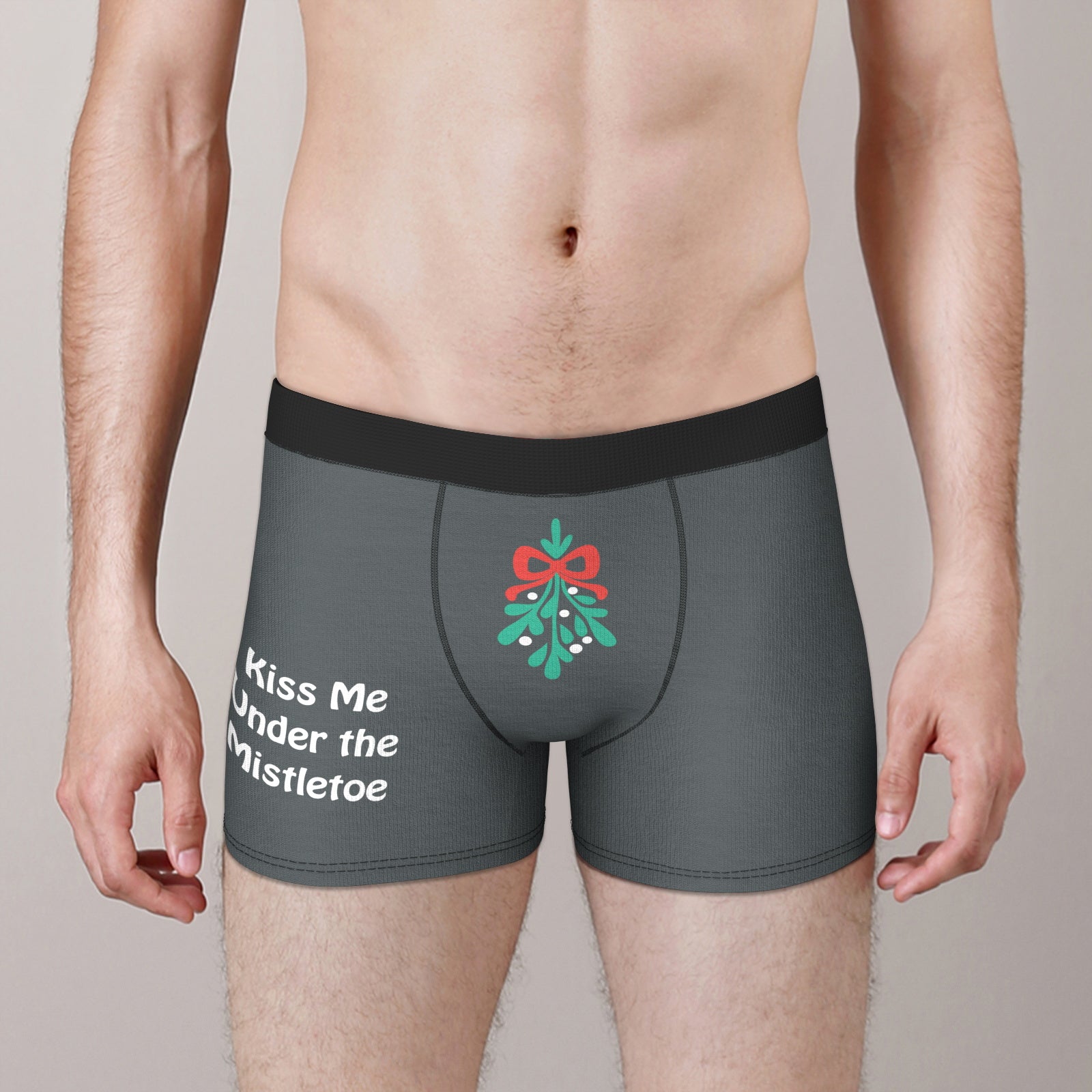 Men's Boxer Briefs Kiss Me Under the Mistletoe Christmas Fun Gift for Him - soufeelmy