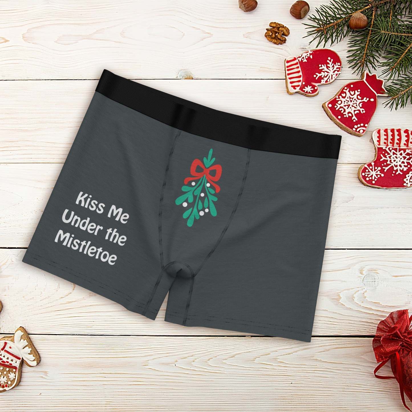 Men's Boxer Briefs Kiss Me Under the Mistletoe Christmas Fun Gift for Him - soufeelmy