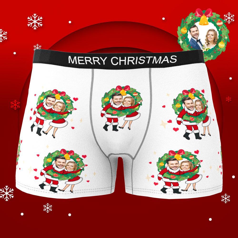 Custom Photo Boxer Face Underwear Double Santa Claus Couple Gifts Christmas Gift AR View - soufeelmy