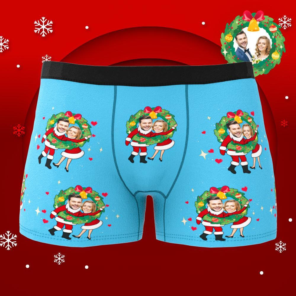 Custom Photo Boxer Face Underwear Double Santa Claus Couple Gifts Christmas Gift AR View - soufeelmy