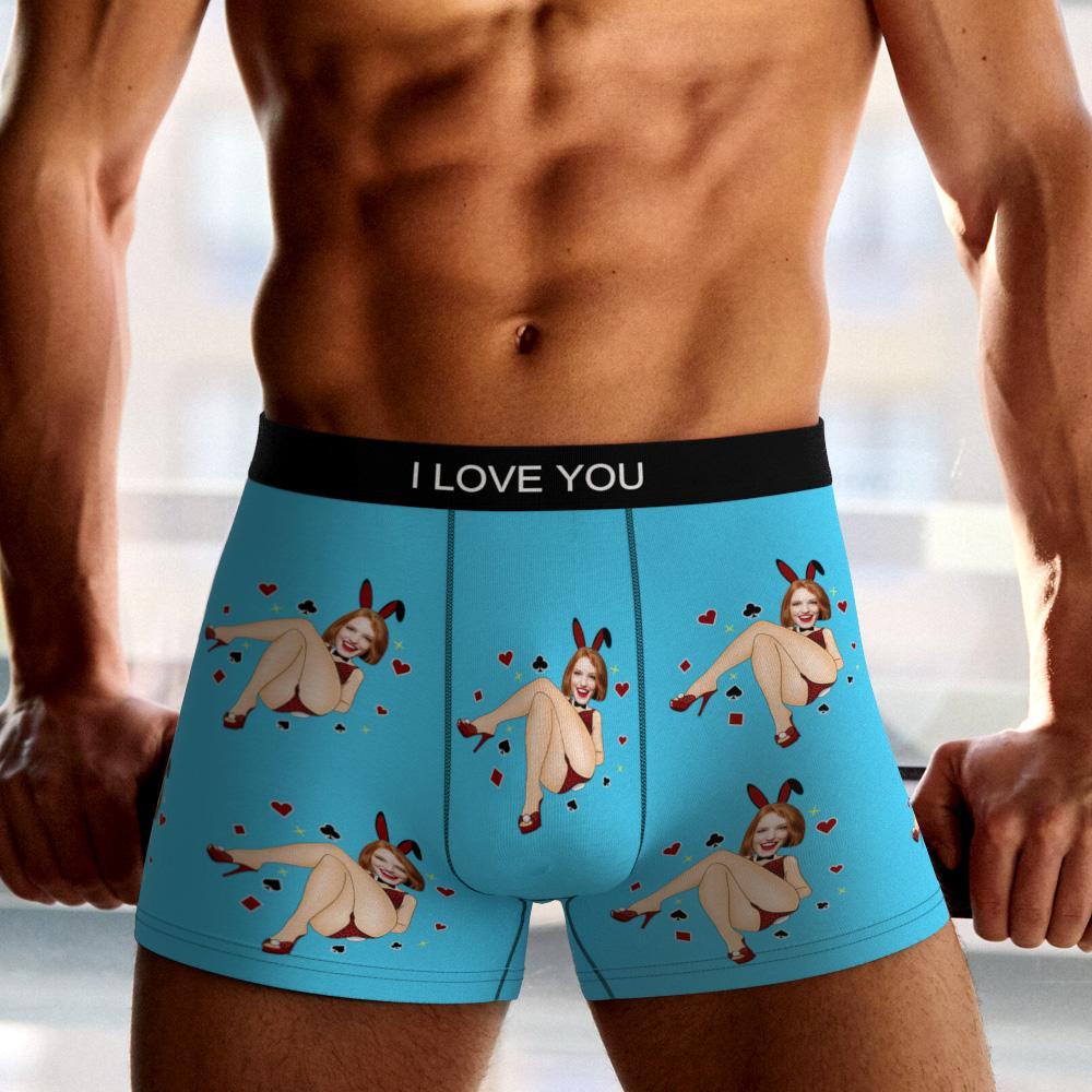 Custom Photo Boxer Bunny Girl Underwear Men's Underwear Gift For Boyfriend AR View Valentine's Day Gift - soufeelmy