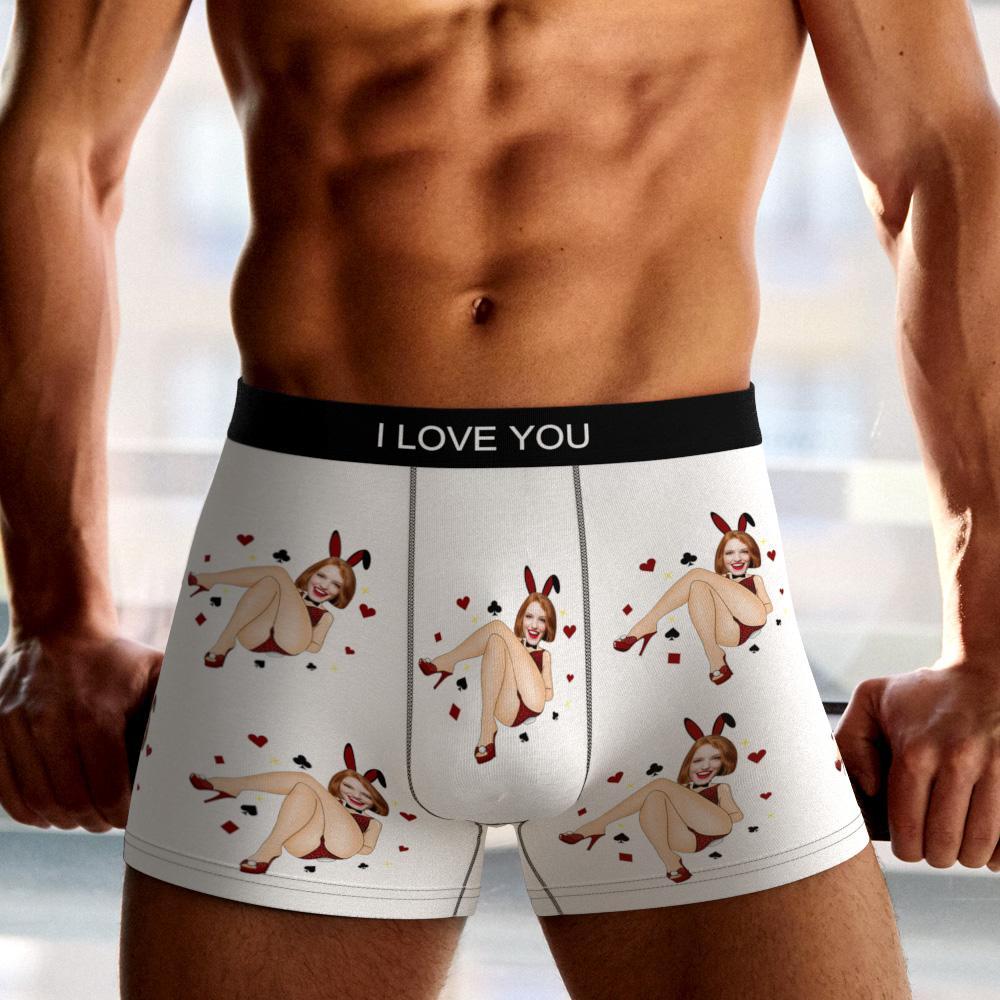 Custom Photo Boxer Bunny Girl Underwear Men's Underwear Gift For Boyfriend AR View Valentine's Day Gift - soufeelmy