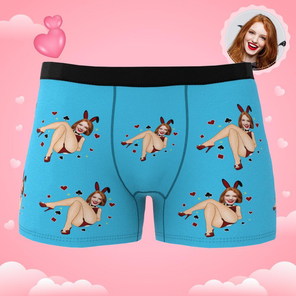 Custom Photo Boxer Bunny Girl Underwear Men's Underwear Gift For Boyfriend AR View Valentine's Day Gift - soufeelmy