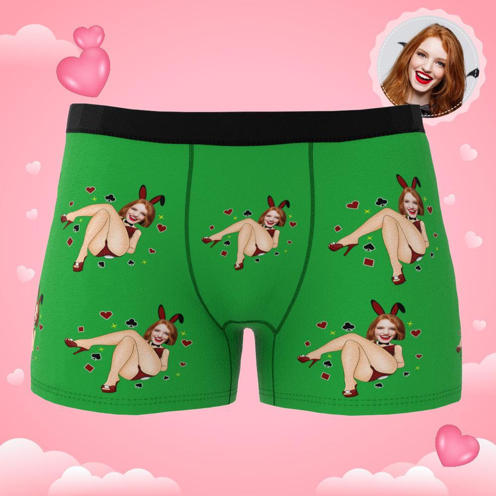 Custom Photo Boxer Bunny Girl Underwear Men's Underwear Gift For Boyfriend AR View Valentine's Day Gift - soufeelmy