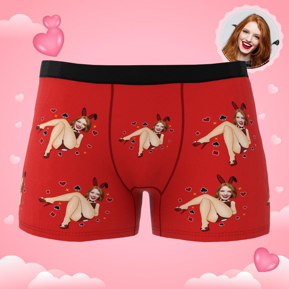 Custom Photo Boxer Bunny Girl Underwear Men's Underwear Gift For Boyfriend AR View Valentine's Day Gift - soufeelmy