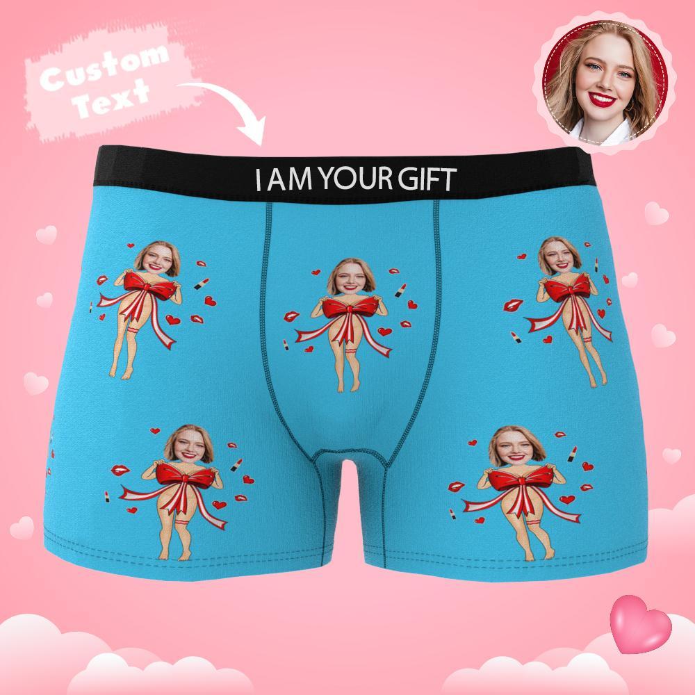 Custom Photo Boxer Red Bow Gift Underwear Men's Underwear Gift For Boyfriend AR View Valentine's Day Gift