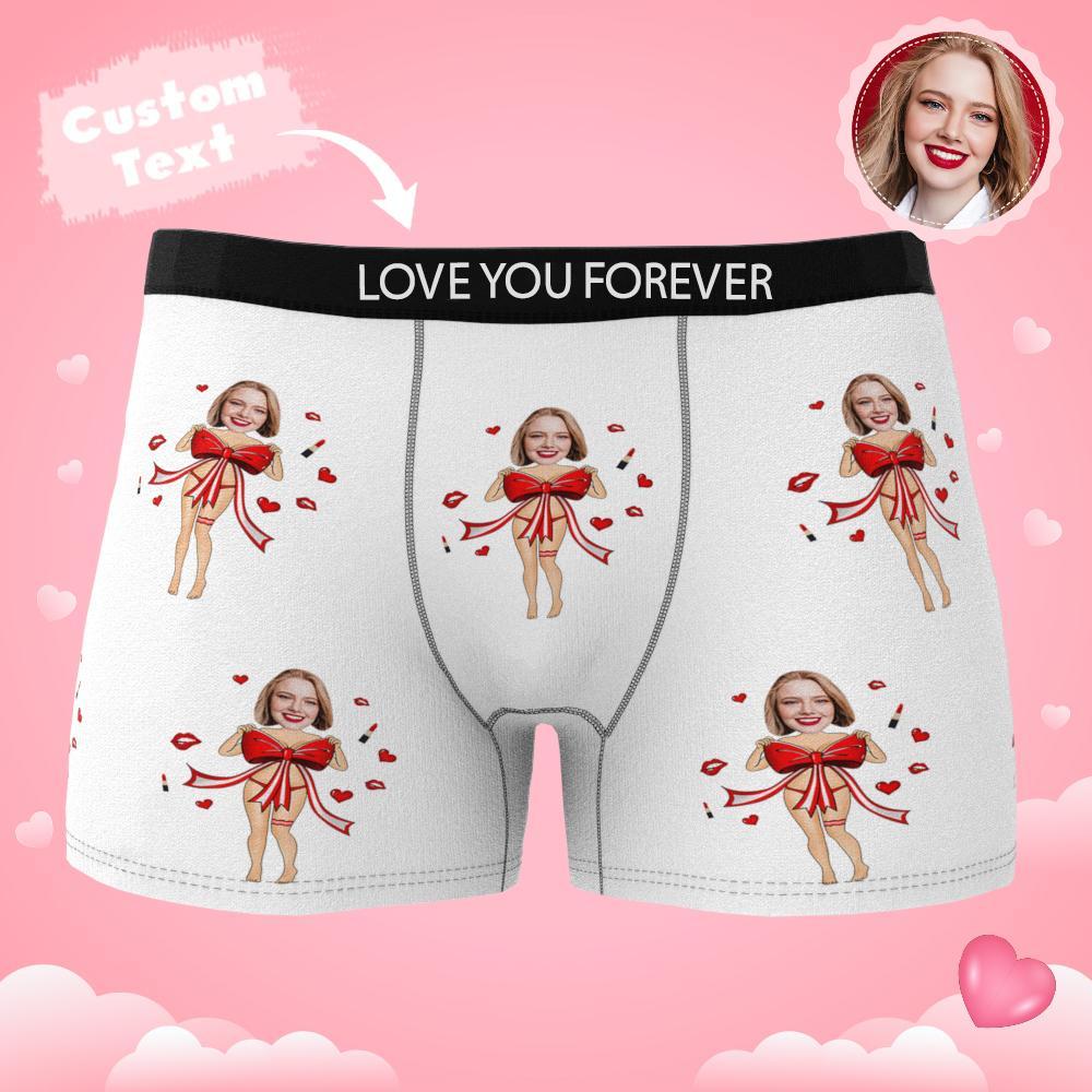 Custom Photo Boxer Red Bow Gift Underwear Men's Underwear Gift For Boyfriend AR View