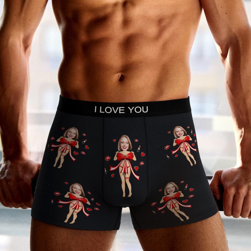 Custom Photo Boxer Red Bow Gift Underwear Men's Underwear Gift For Boyfriend AR View - soufeelmy