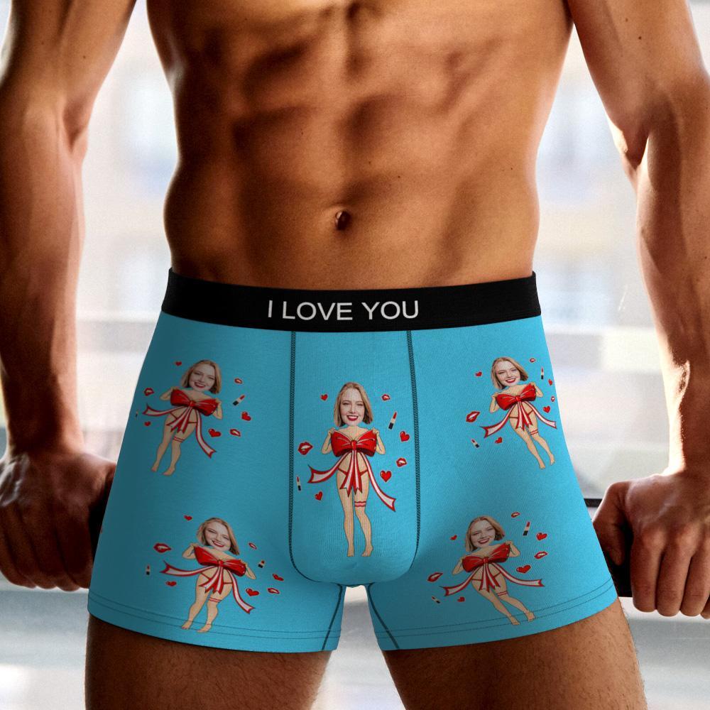Custom Photo Boxer Red Bow Gift Underwear Men's Underwear Gift For Boyfriend AR View - soufeelmy
