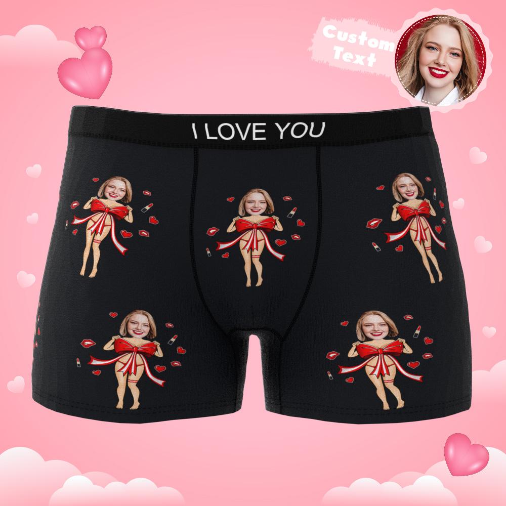 Custom Photo Boxer Red Bow Gift Underwear Men's Underwear Gift For Boyfriend AR View - soufeelmy