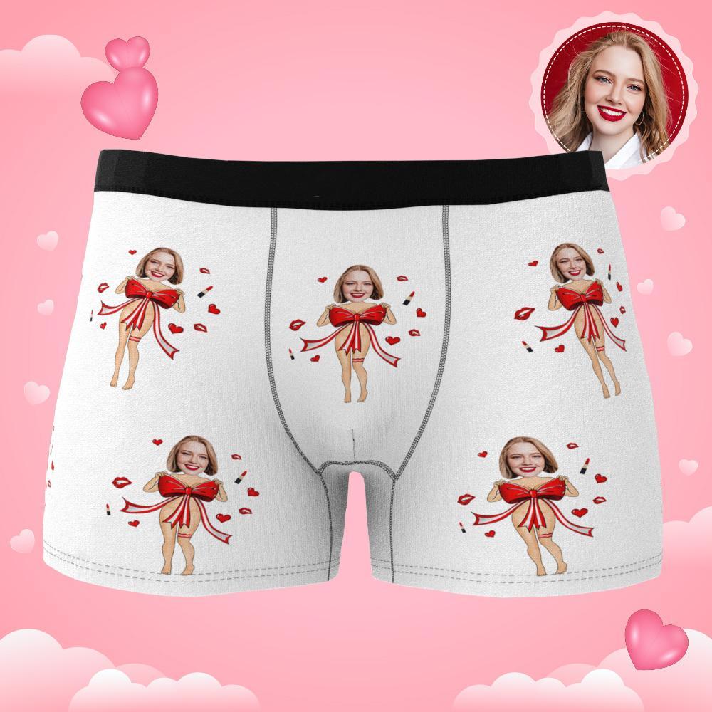 Custom Photo Boxer Red Bow Gift Underwear Men's Underwear Gift For Boyfriend AR View Valentine's Day Gift - soufeelmy