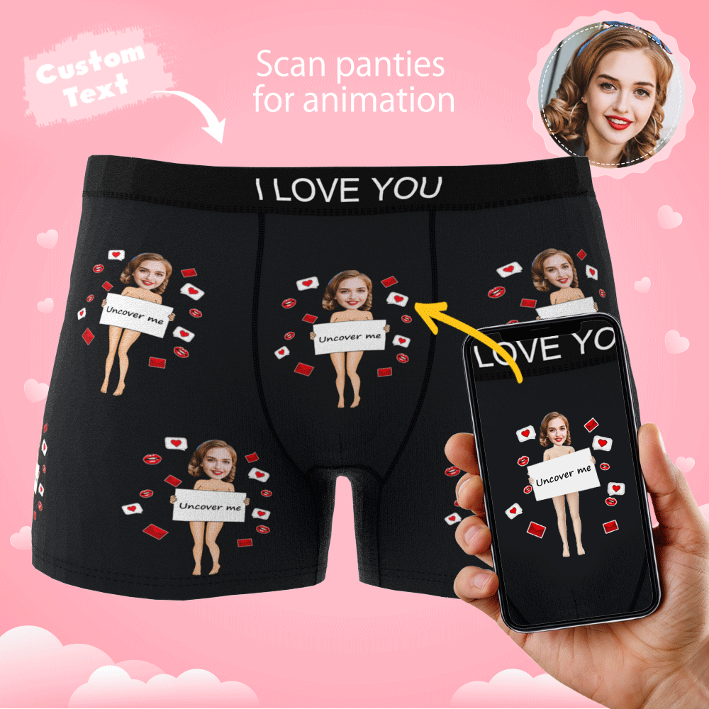 Custom Photo Boxer Uncover Me Underwear Men's Underwear Gift For Boyfriend AR View Valentine's Day Gift