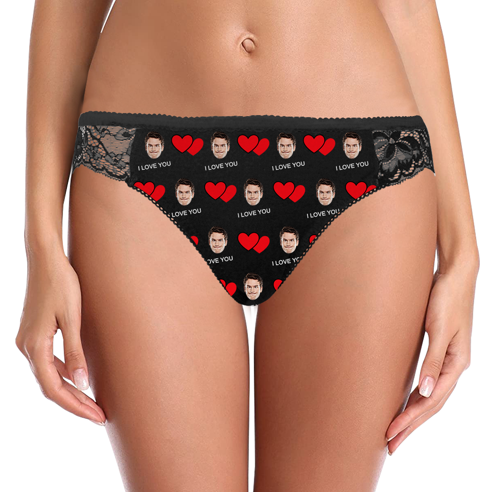 Custom Photo Face Underwear Heart Face Lace Sexy White Women's Gift - soufeelmy