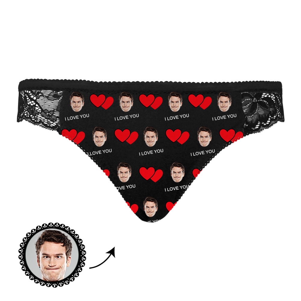 Custom Photo Face Underwear Heart Face Lace Sexy White Women's Gift - soufeelmy