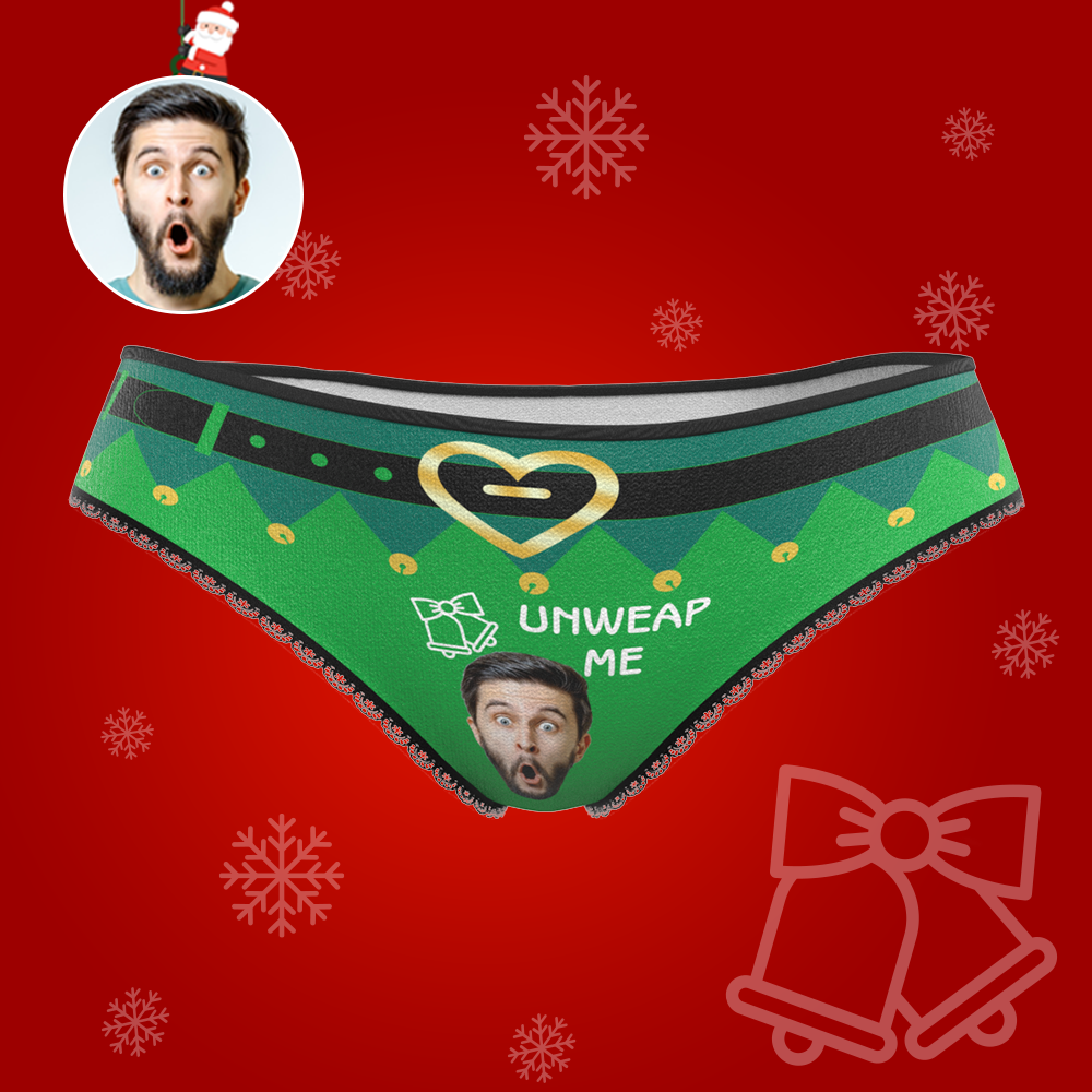 Custom Face Christmas Underwear, Funny Unweap me Underwear, Best Christmas Gift For Girfriend