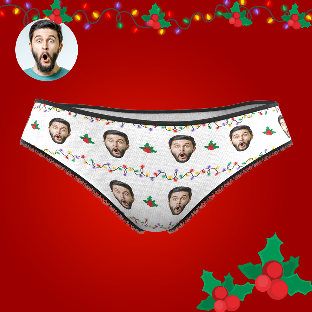 Custom Face Christmas Underwear, Funny Christmas lights Underwear, Best Christmas Gift For Girfriend