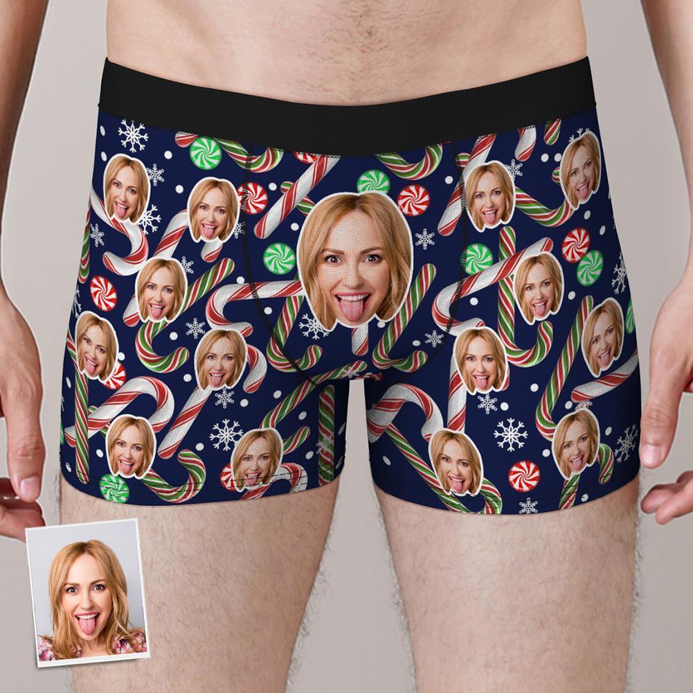 Custom Funny Face Boxers Shorts Personalized Photo Underwear Christmas Gift For Men - Candy