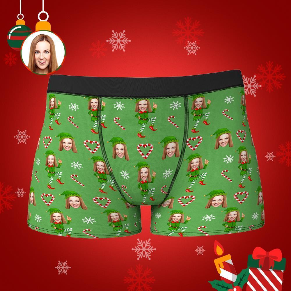 Custom Face Boxers Shorts Christmas Elf Personalized Photo Underwear Christmas Gift For Men