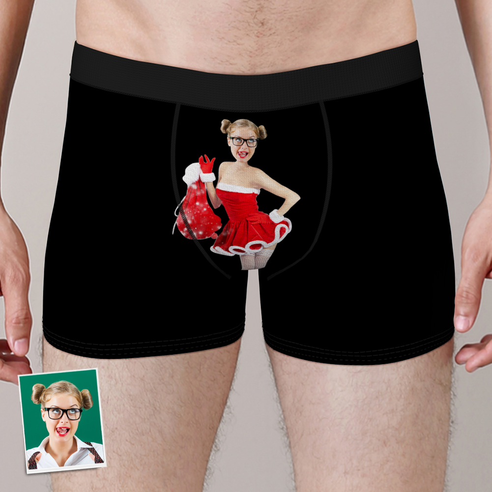 Custom Christmas Girl Face Boxers Shorts Personalized Photo Underwear Christmas Gift For Men