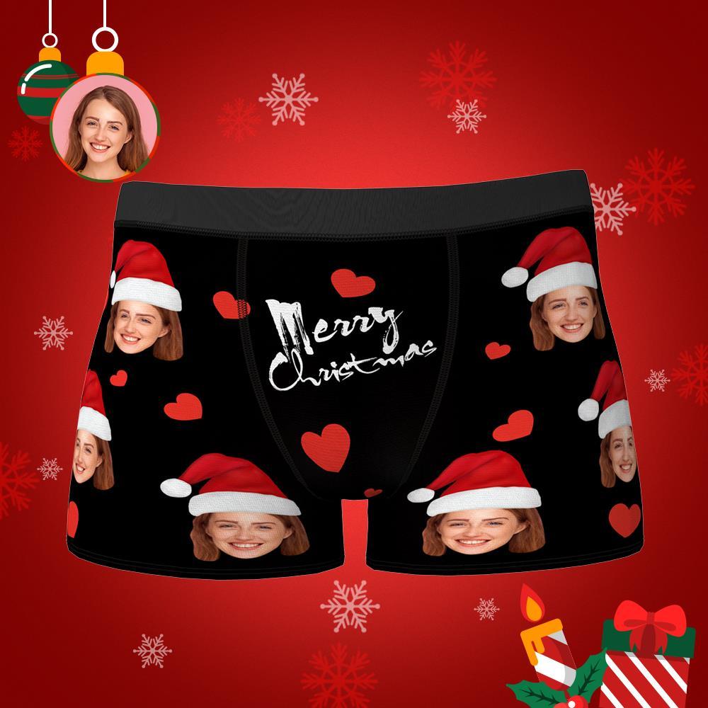 Custom Face Boxers Shorts Personalized Photo Underwear Christmas Gift For Men Merry Christmas