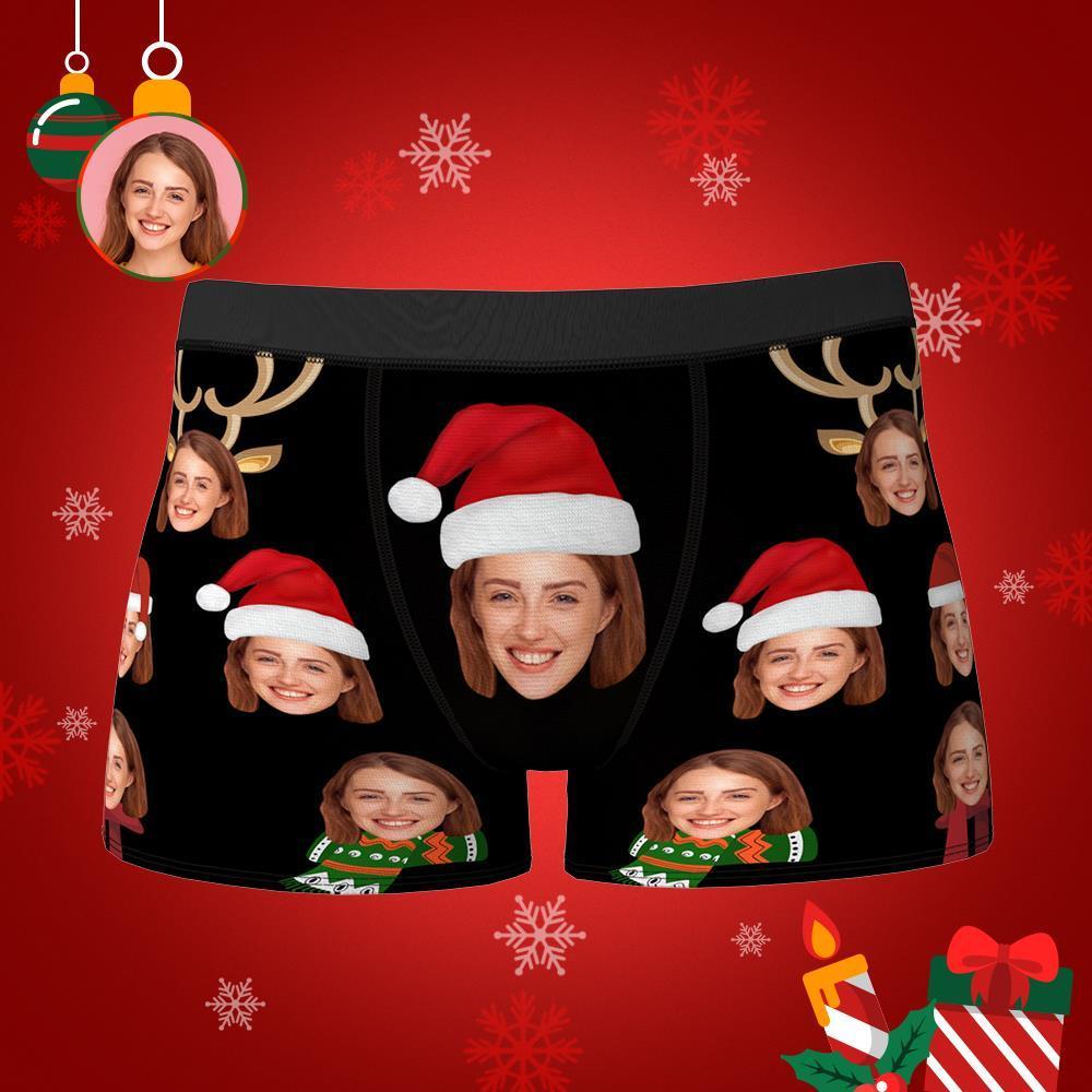 Custom Christmas Face Boxers Shorts Personalized Photo Underwear Christmas Gift For Men