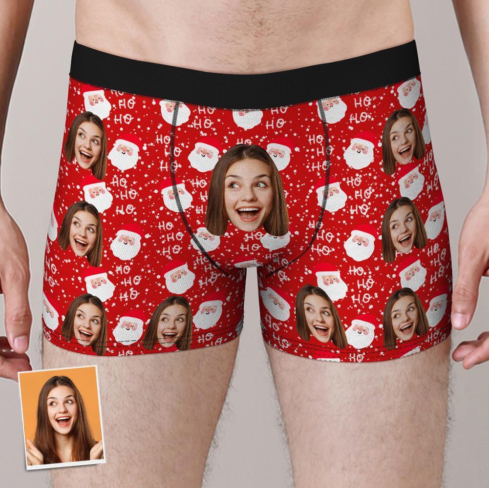 Custom Face Boxers Shorts Santa Claus Personalized Photo Underwear Christmas Gift For Men