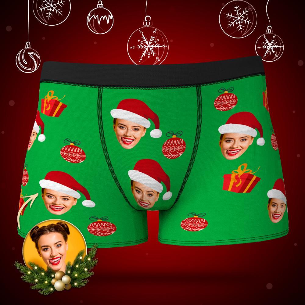 Custom Face Christmas Hat Green Men's All-Over Print Boxer Briefs