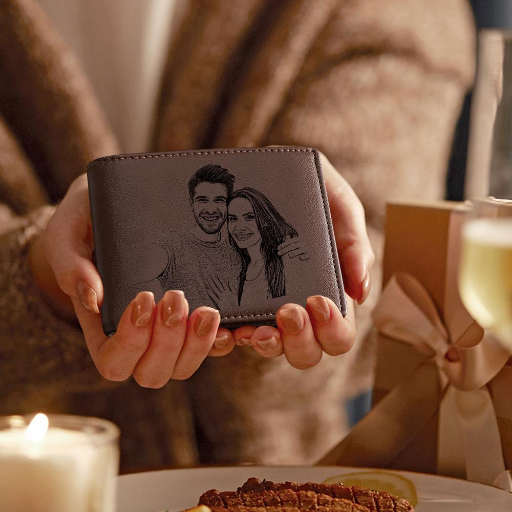 Custom Photo Engraved Wallet To My Man Genuine Leather Bifold Wallet -