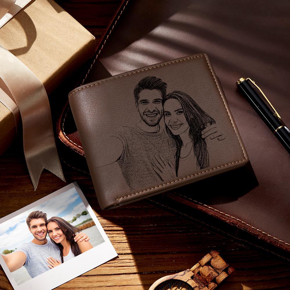 Custom Photo Engraved Wallet To My Man Genuine Leather Bifold Wallet - 