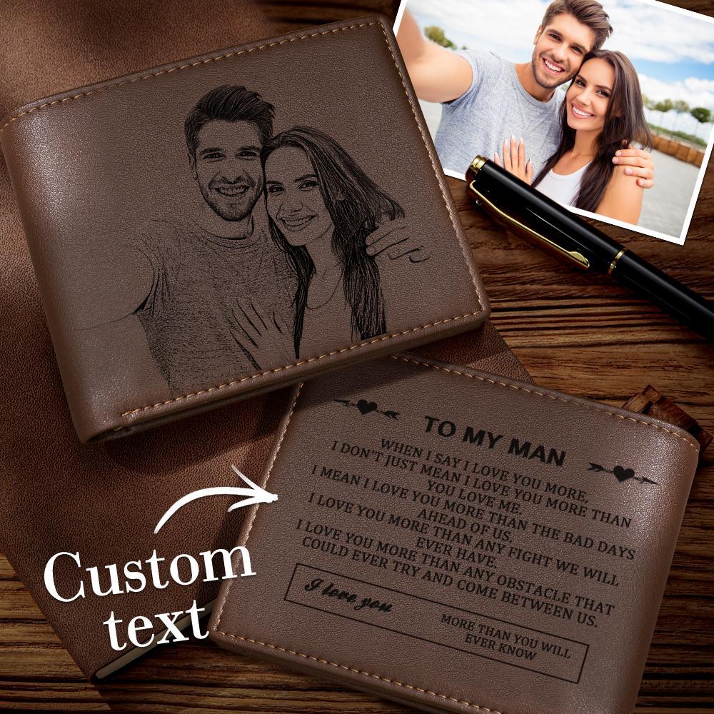 Custom Photo Engraved Wallet To My Man Genuine Leather Bifold Wallet -