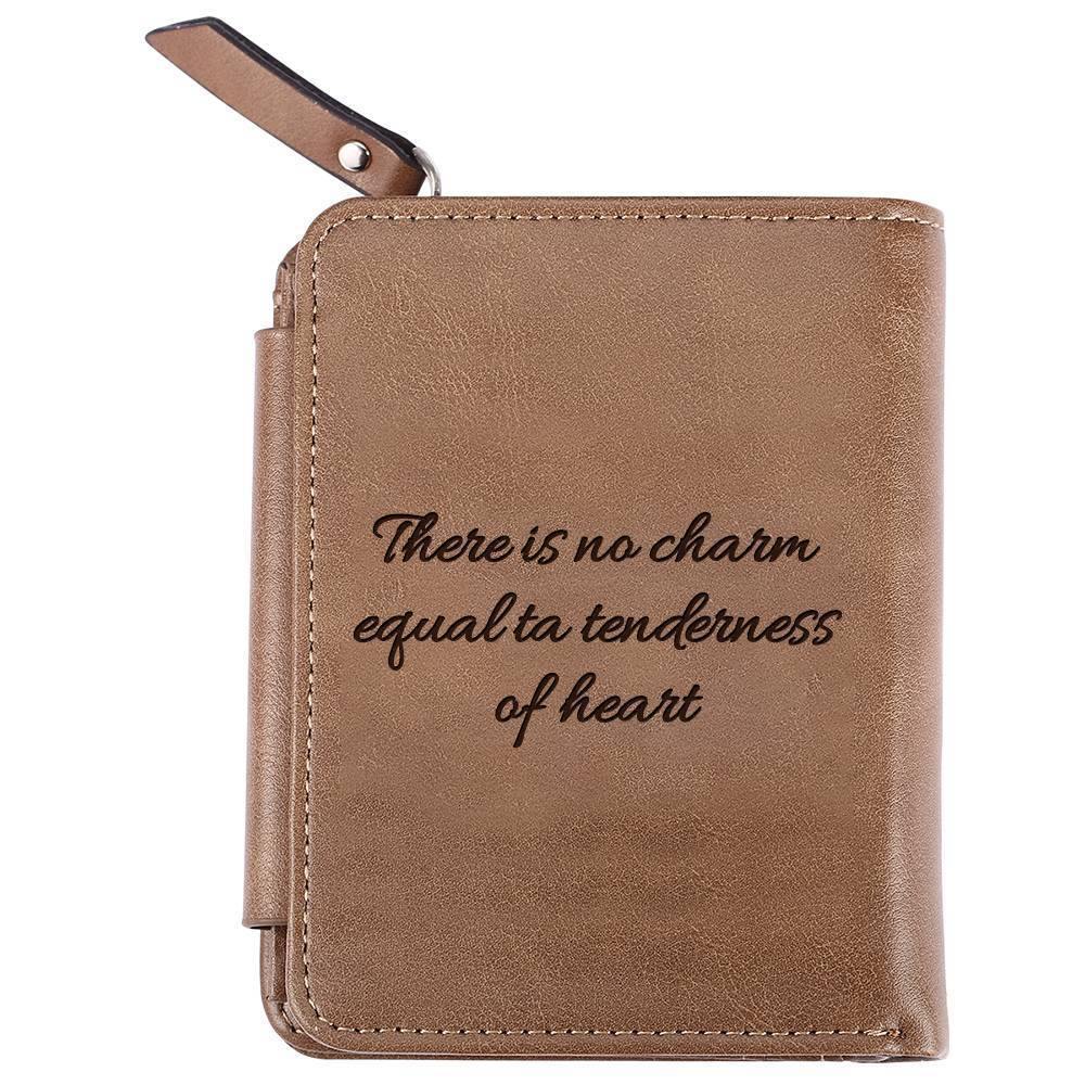 Men's Short Style Custom Inscription Photo Engraved Wallet - Brown Leather Gift for Men