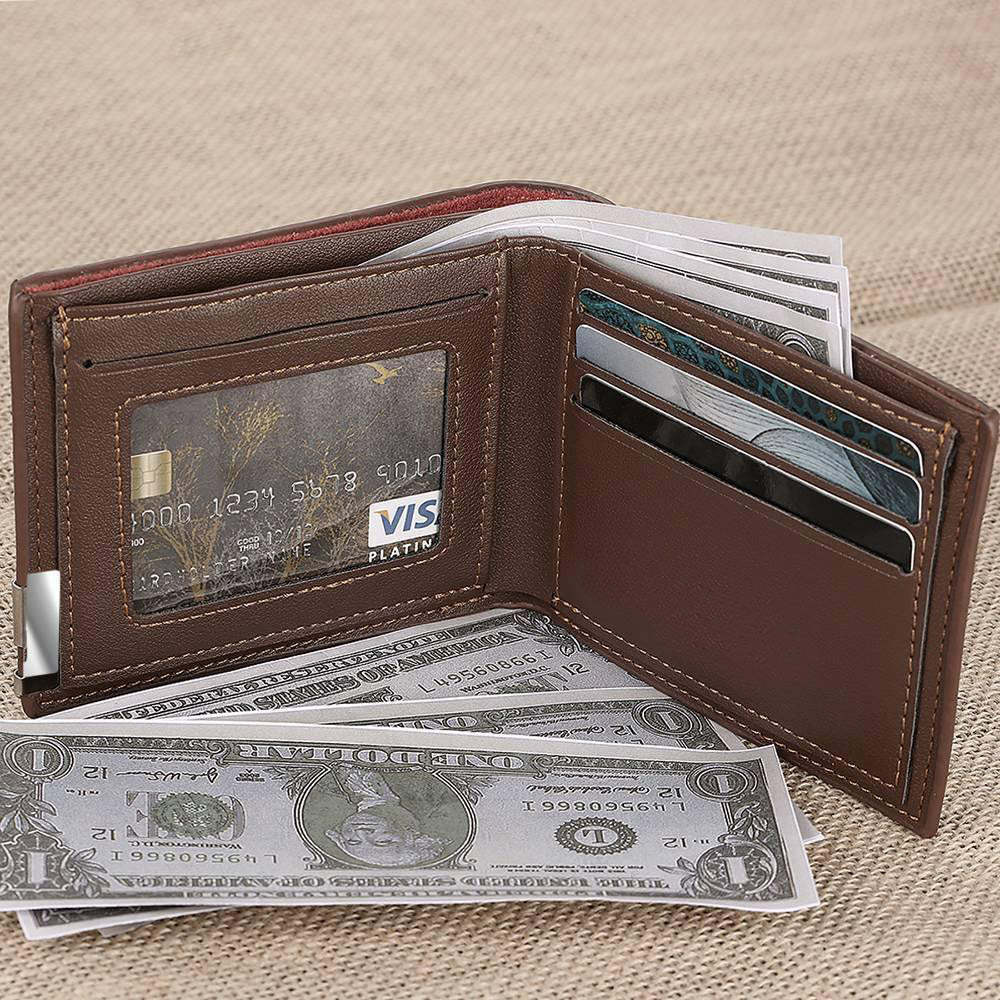 Custom Photo Engraved Wallet Short Style Bifold - Coffee Leather