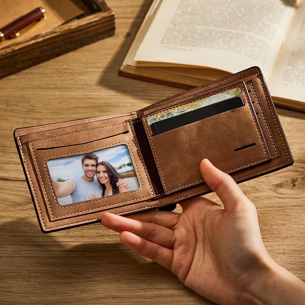 Personalized Unisex Wallet Bifold Leather with Photo and Letters Customize Wallet Engraved Wallet Photo Wallet for Birthday Gift for Love - soufeelmy