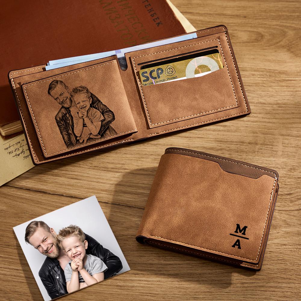 Personalized Unisex Wallet Bifold Leather Customize Wallet Engraved Wallet Photo Wallet Father's Day Gifts - soufeelmy