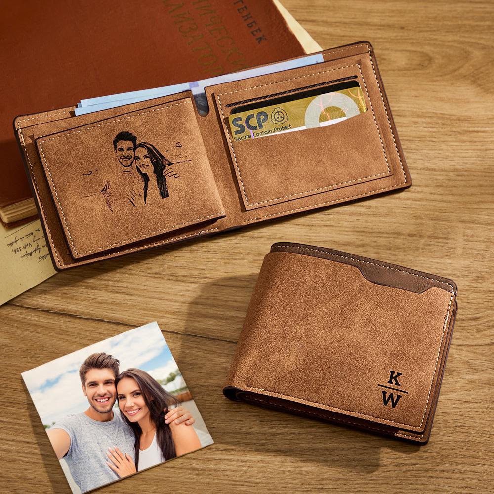Personalized Unisex Wallet Bifold Leather with Photo and Letters Customize Wallet Engraved Wallet Photo Wallet for Birthday Gift for Love - soufeelmy