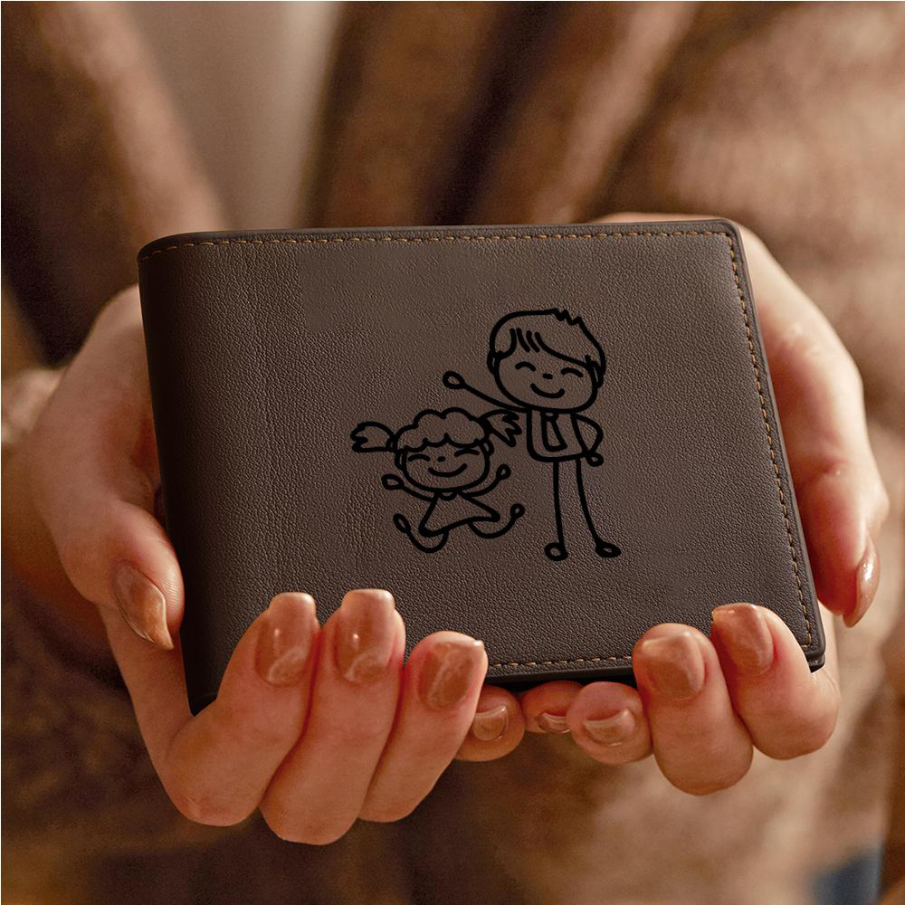 Personalized Hand Drawing and Text Wallet Engraved Wallet Gifts for Dad - soufeelmy