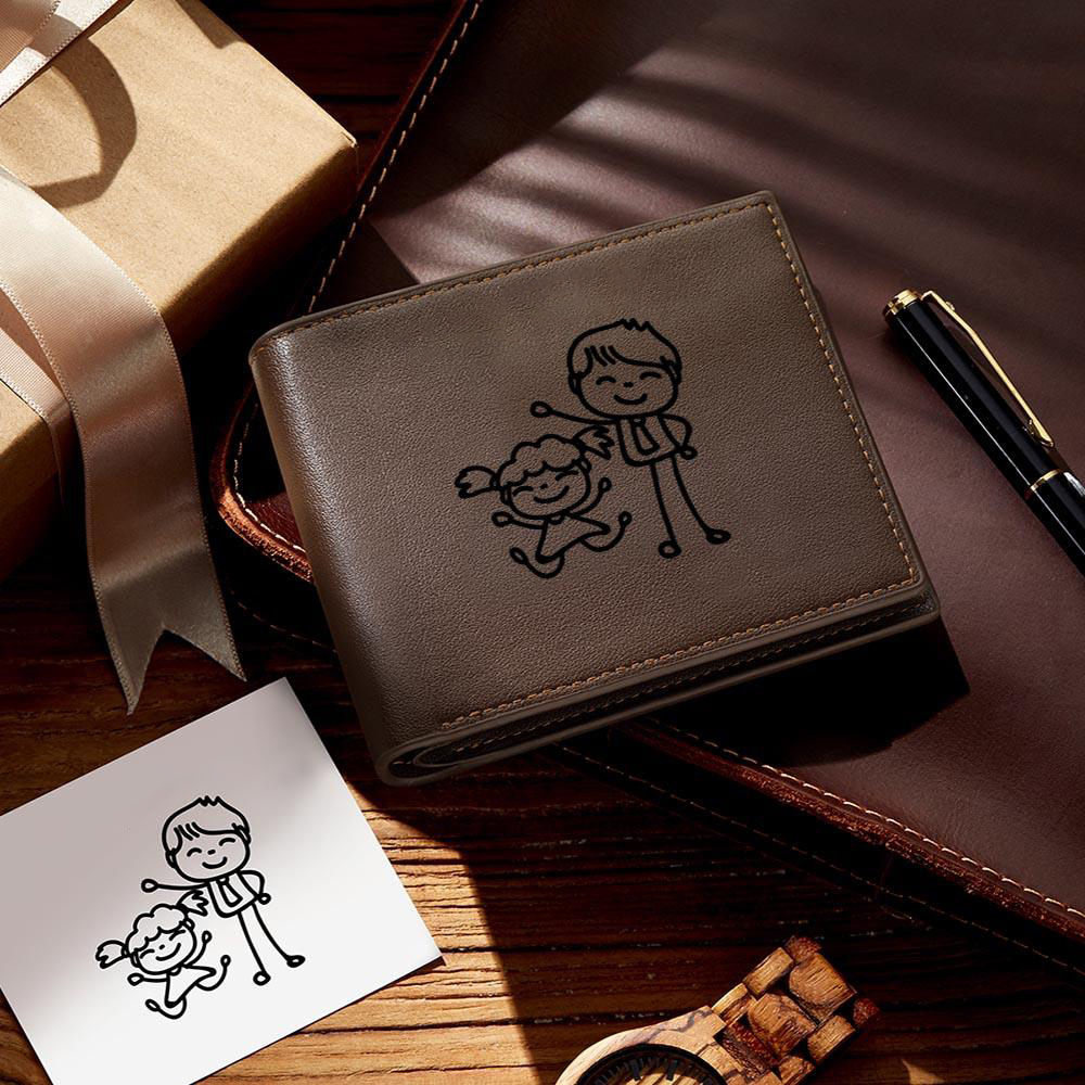 Personalized Hand Drawing and Text Wallet Engraved Wallet Gifts for Dad - soufeelmy