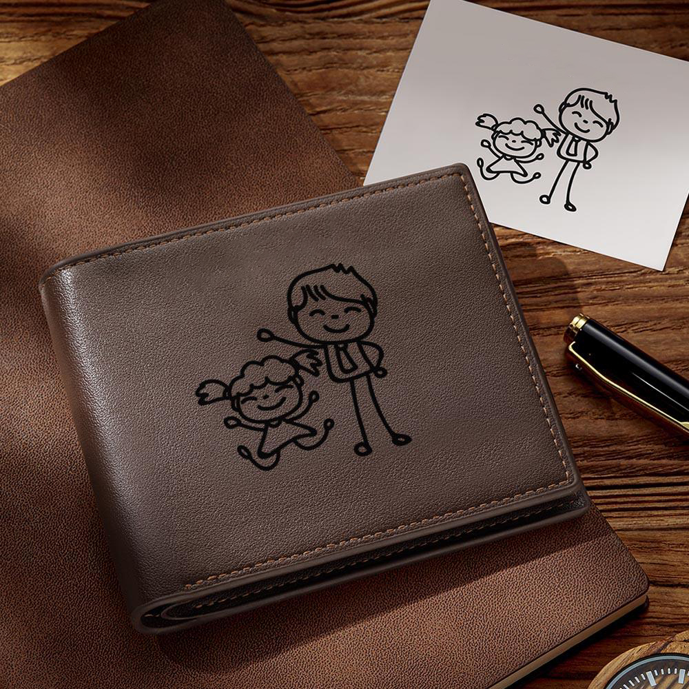 Personalized Hand Drawing and Text Wallet Engraved Wallet Gifts for Dad - soufeelmy