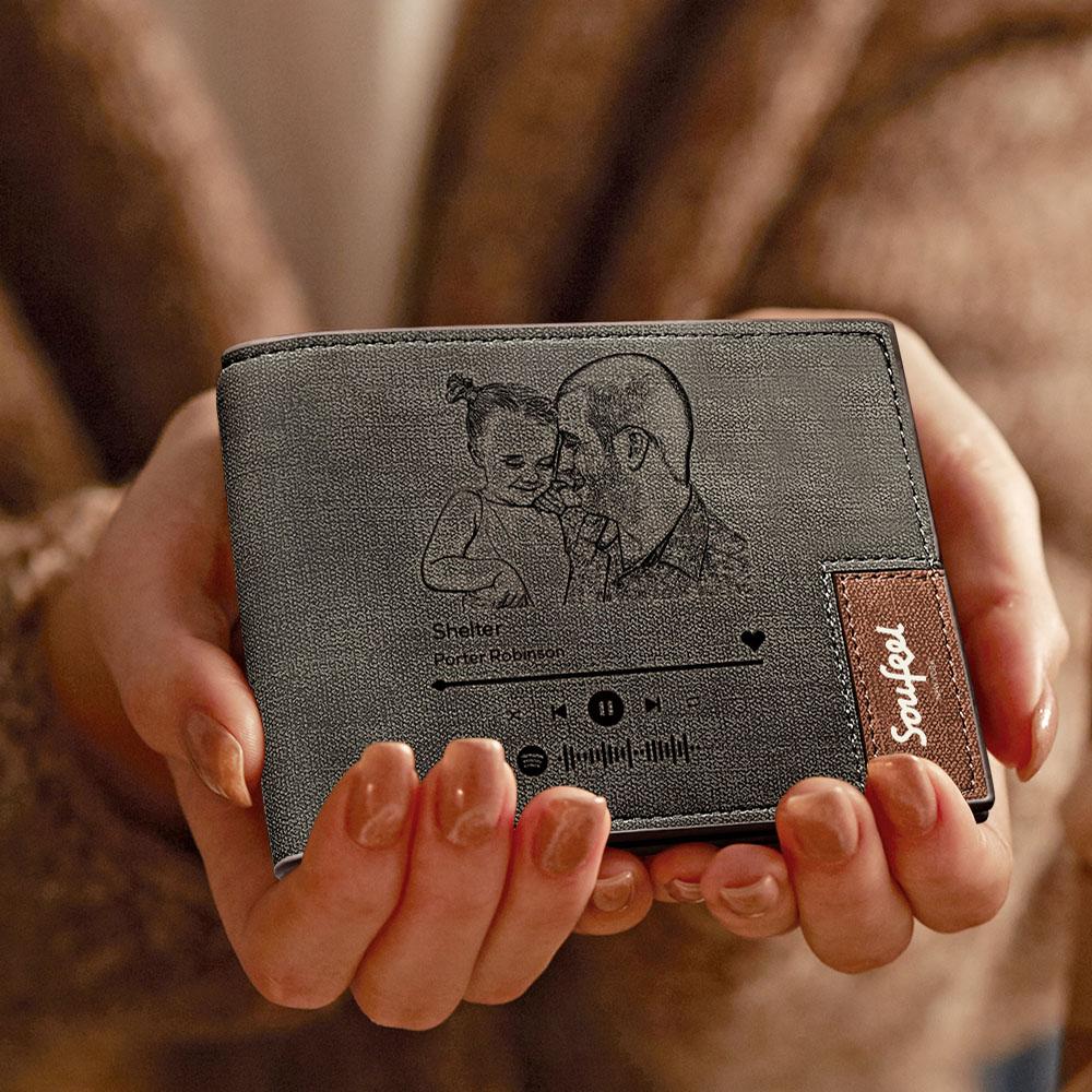Custom Scannable Music Code Photo Wallet Engraved Wallet - Gift for Men - soufeelmy