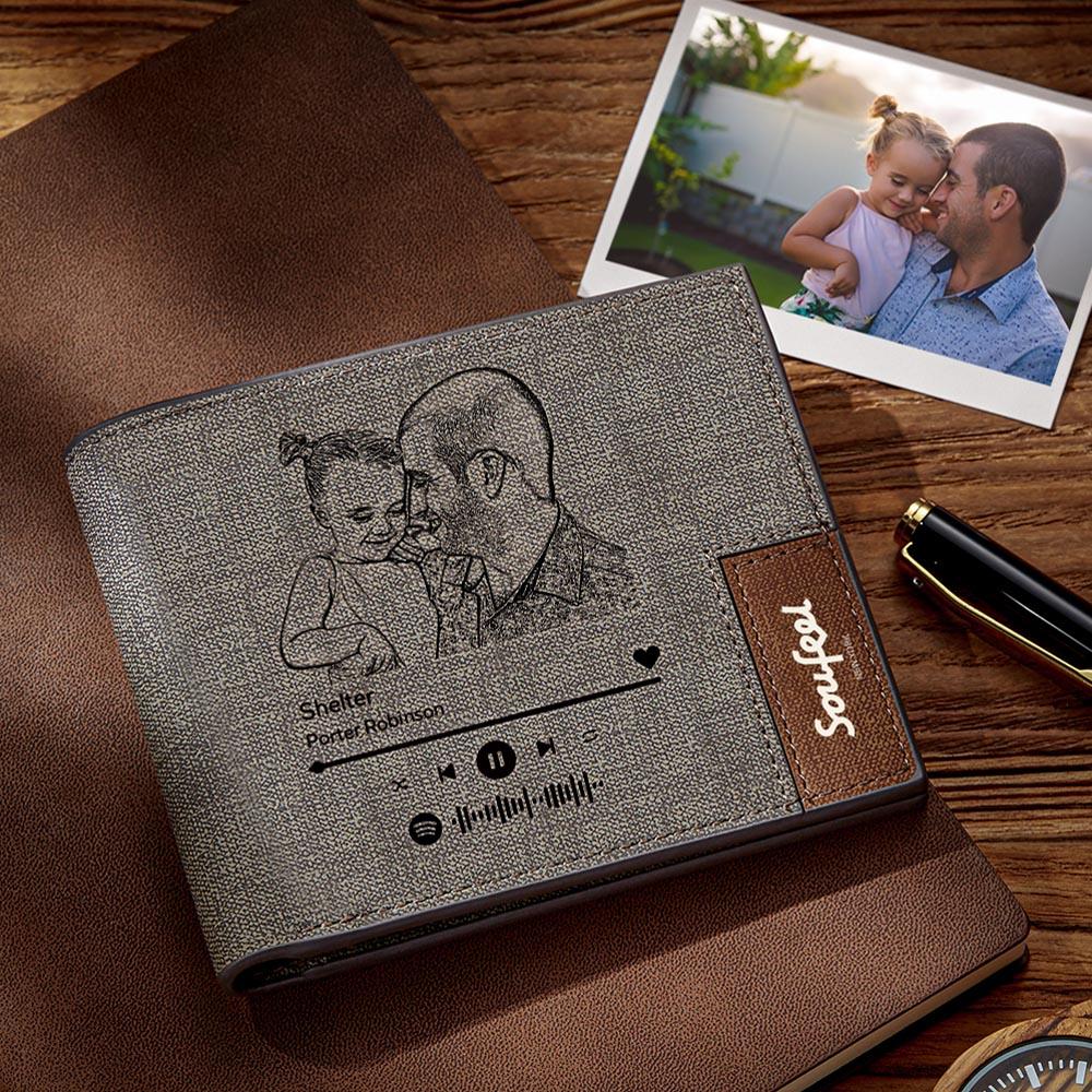 Custom Scannable Music Code Photo Wallet Engraved Wallet - Gift for Men - soufeelmy