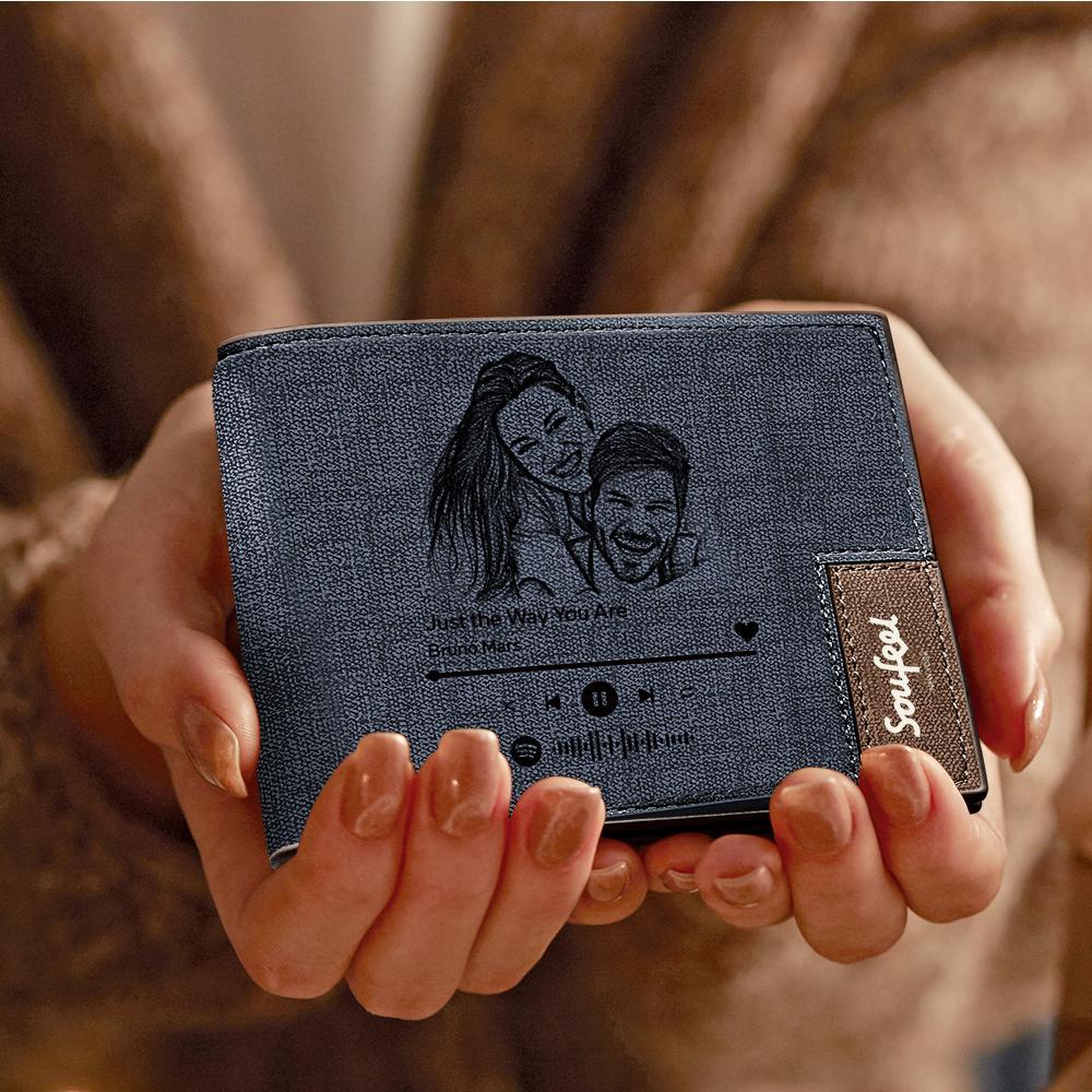 Custom Scannable Music Code Photo Wallet Engraved Wallet - Gift for Men - soufeelmy