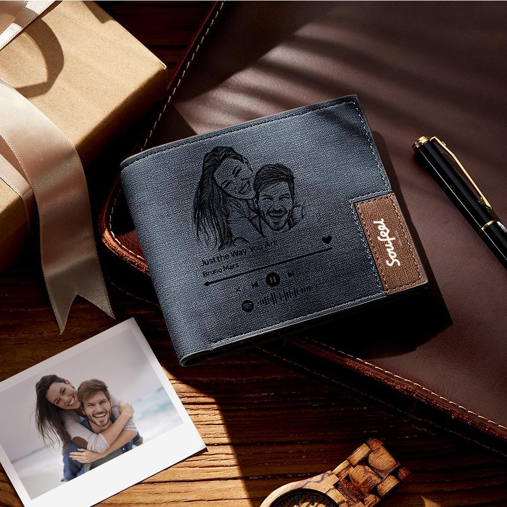 Custom Scannable Music Code Photo Wallet Engraved Wallet - Gift for Men - soufeelmy