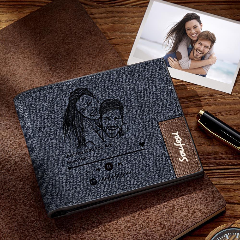 Custom Scannable Music Code Photo Wallet Engraved Wallet - Gift for Men - soufeelmy