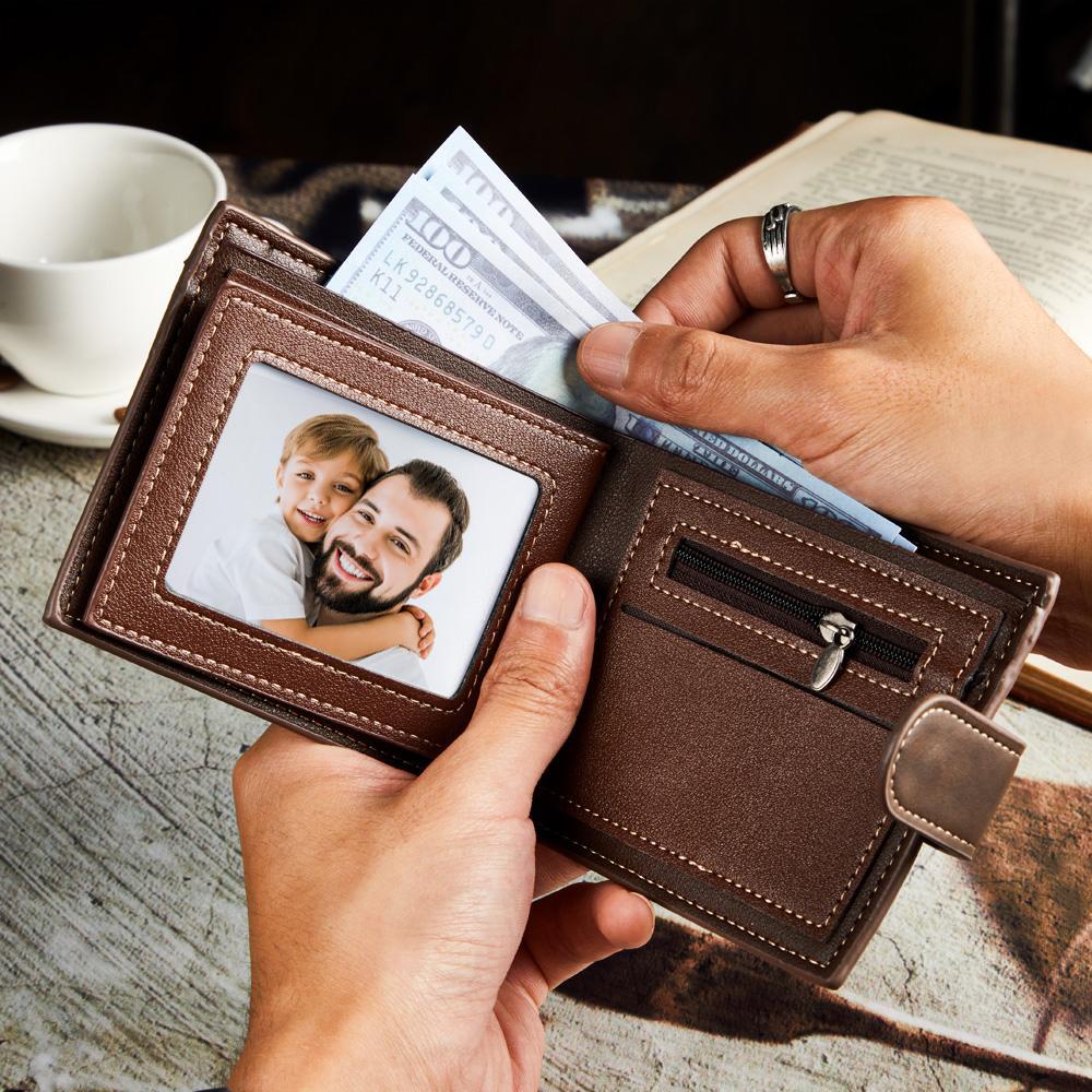 Personalized Leather Men's Wallet Sketch Photo For Dad Fathers Day Gift - soufeelmy