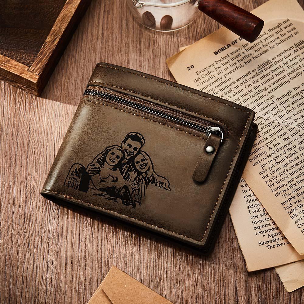 Personalized Bifold Wallet Engraved Photo Text Men Wallet for Boyfriend Husband Dad Son Anniversary Christmas Gift - soufeelmy