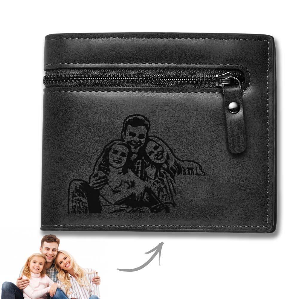 Personalized Bifold Wallet Engraved Photo Text Men Wallet for Boyfriend Husband Dad Son Anniversary Christmas Gift - soufeelmy