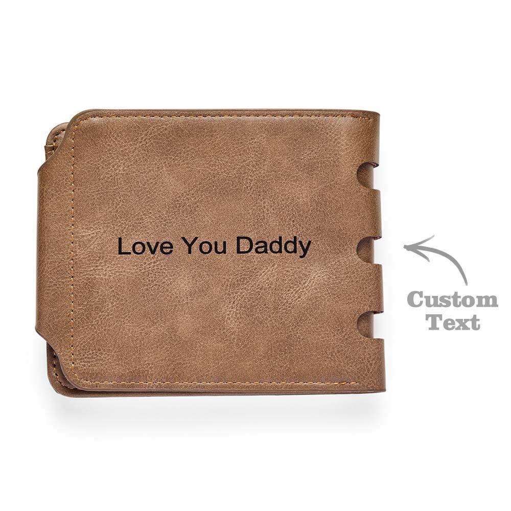 Personalized Photo Leather Men Zipper Short Dark Brown Wallet - soufeelmy